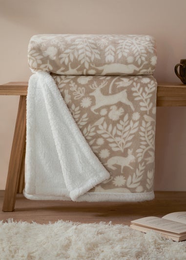 Furn Brown Skandi Woodland Sherpa Fleece Sable Throw