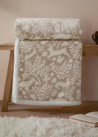 Furn Brown Skandi Woodland Sherpa Fleece Sable Throw