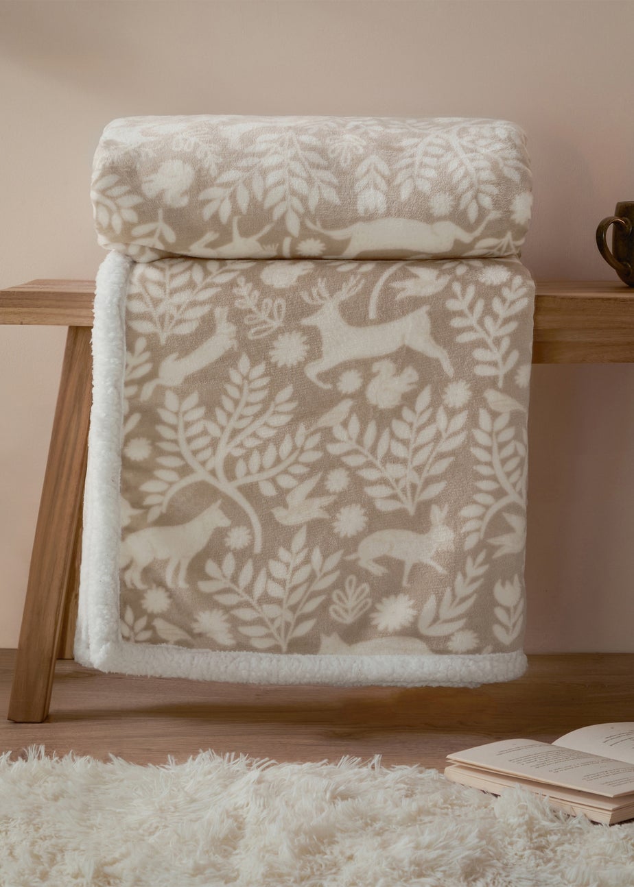Furn Brown Skandi Woodland Sherpa Fleece Sable Throw