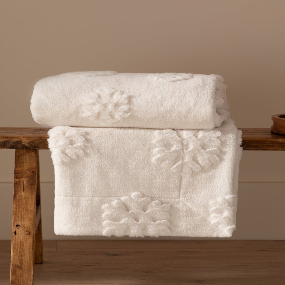 Furn Snowflakes Faux Fur Snow White Throw