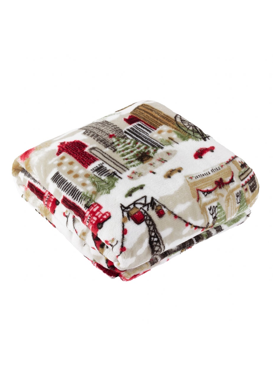 Furn Joy To All Printed Fleece Cream Throw