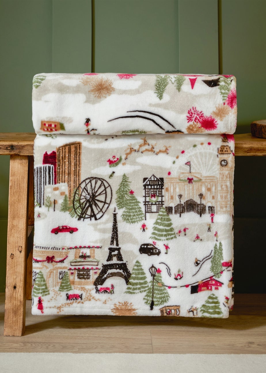 Furn Joy To All Printed Fleece Cream Throw