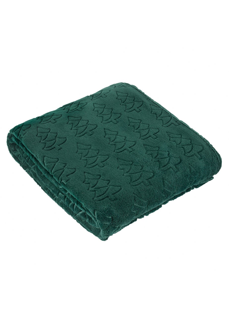 Furn Festive Trees Fleece Emerald Throw
