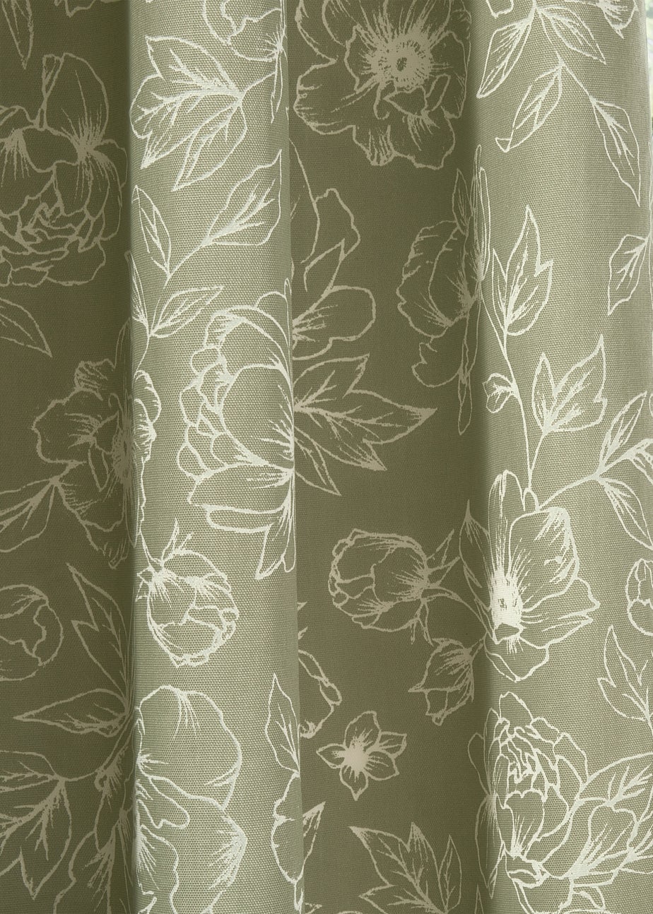 Wylder Nature Bella Floral Lined Sage Eyelet Curtain Pair