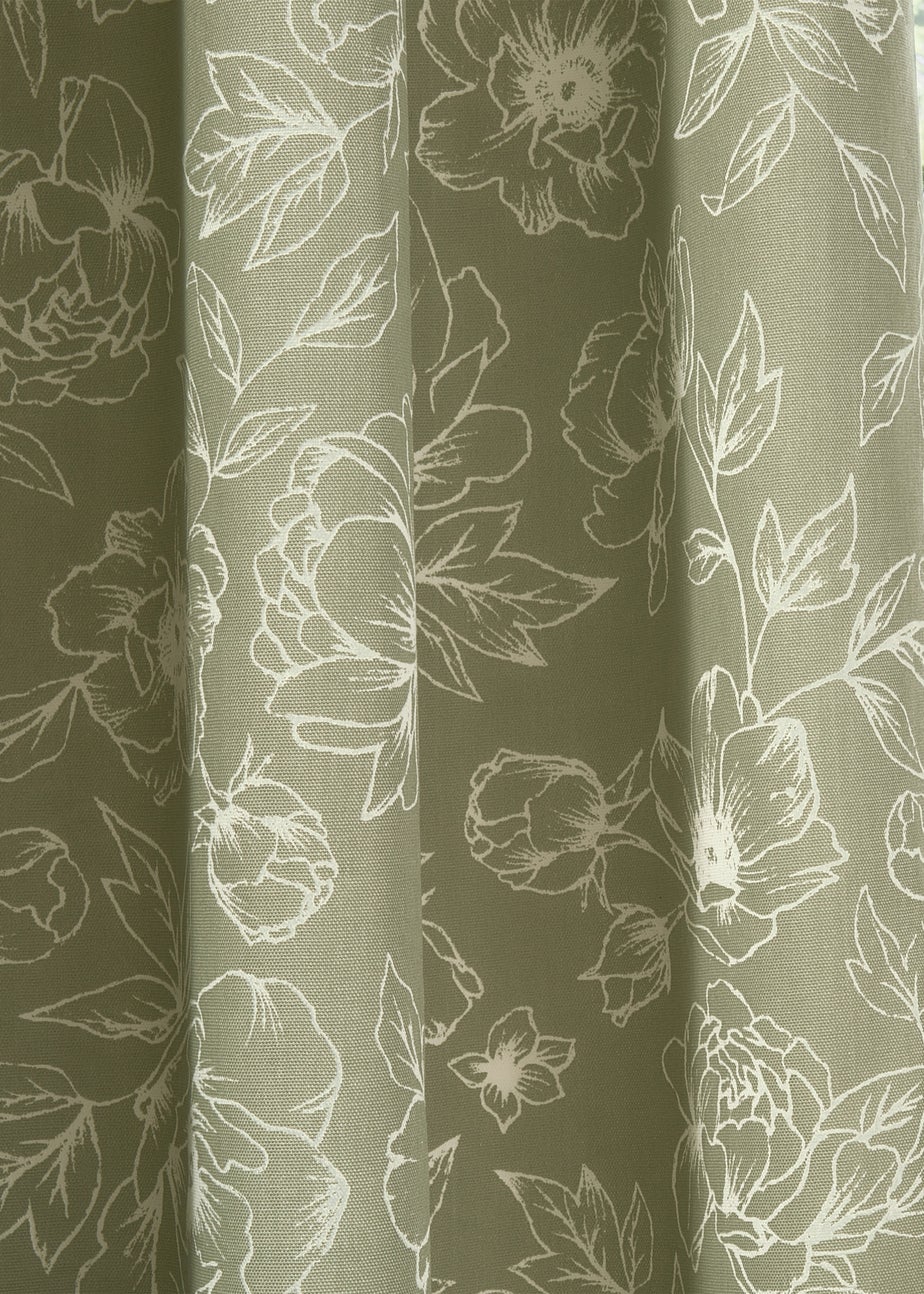 Wylder Nature Bella Floral Lined Sage Pencil Pleat Curtain Pair