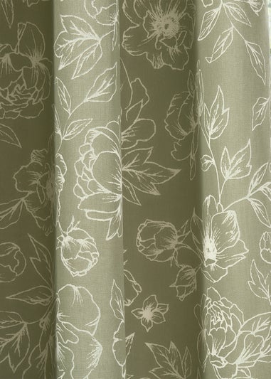 Wylder Nature Bella Floral Lined Sage Pencil Pleat Curtain Pair