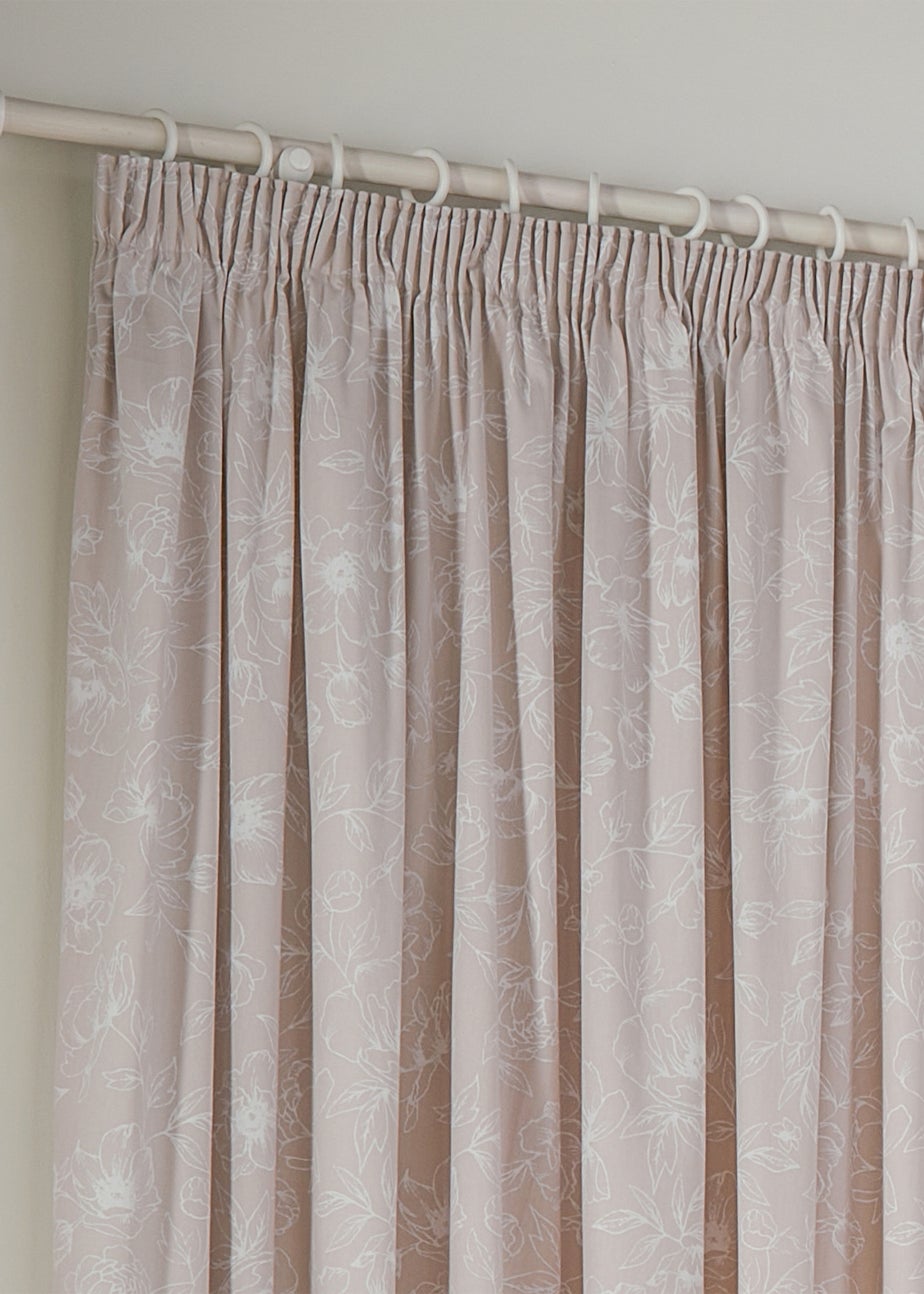 Wylder Nature Bella Floral Lined Natural Pencil Pleat Curtain Pair