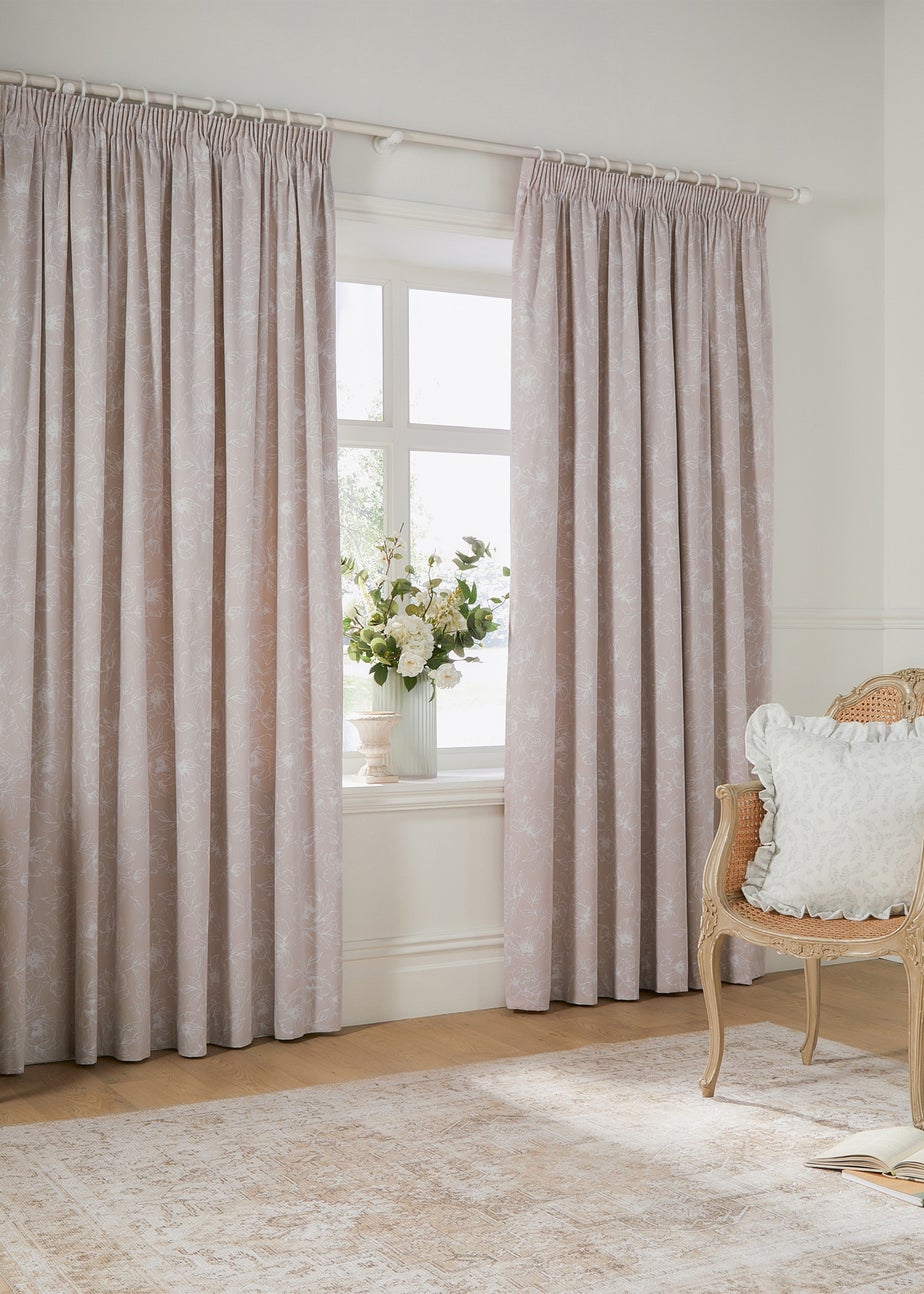 Wylder Nature Bella Floral Lined Natural Pencil Pleat Curtain Pair