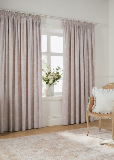 Wylder Nature Bella Floral Lined Natural Pencil Pleat Curtain Pair