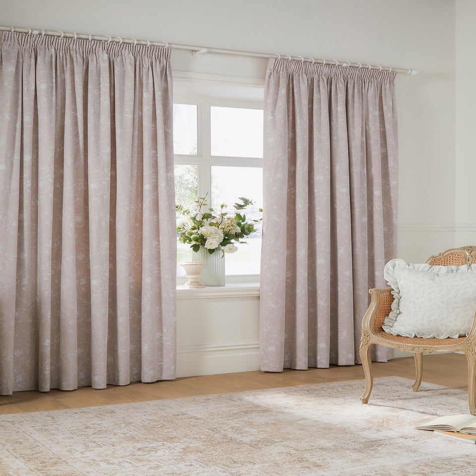 Wylder Nature Bella Floral Lined Natural Pencil Pleat Curtain Pair