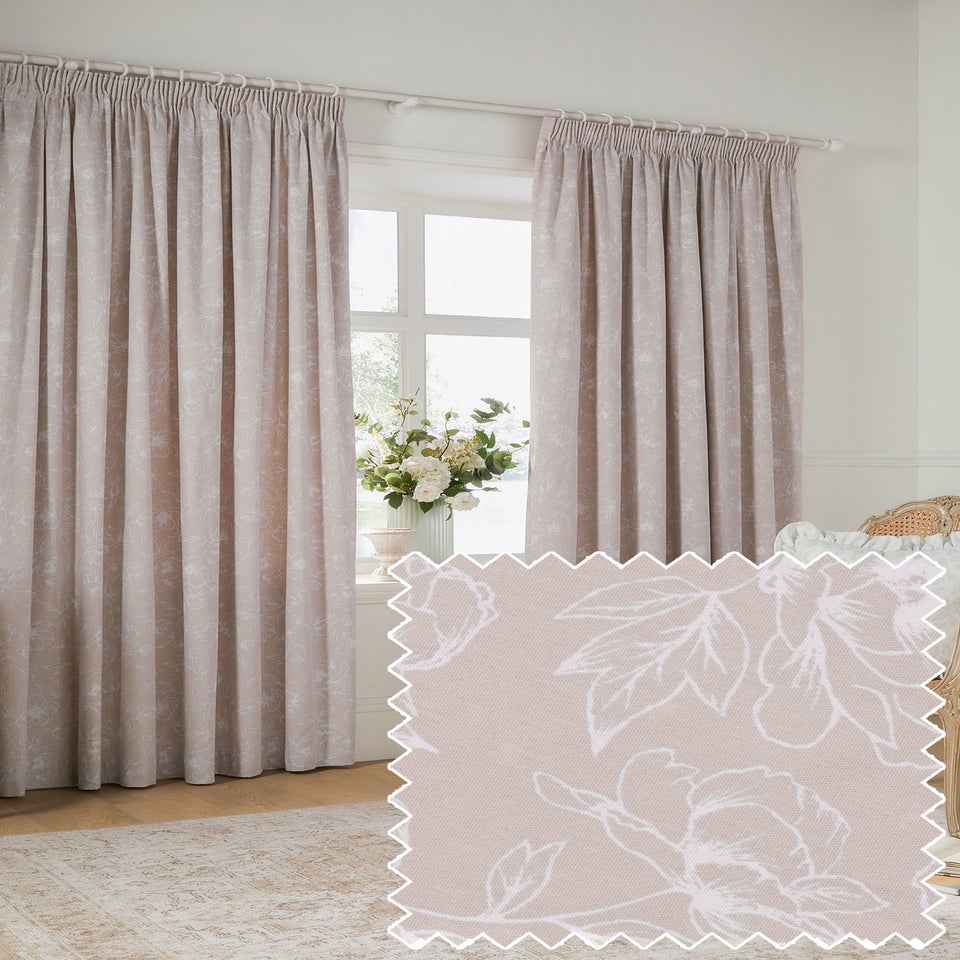 Wylder Nature Bella Floral Lined Natural Pencil Pleat Curtain Pair
