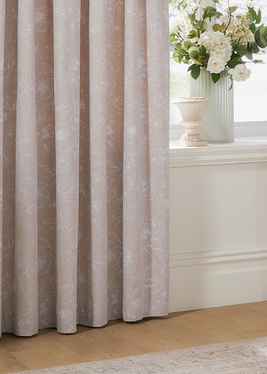 Wylder Nature Bella Floral Lined Natural Pencil Pleat Curtain Pair