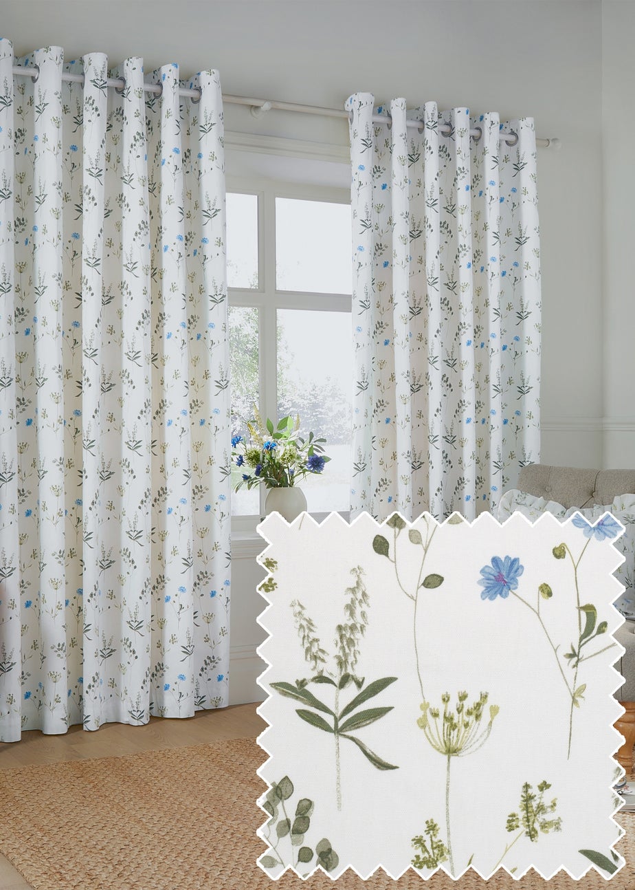 Wylder Nature Meadow 100% Cotton Lined White Eyelet Curtain Pair