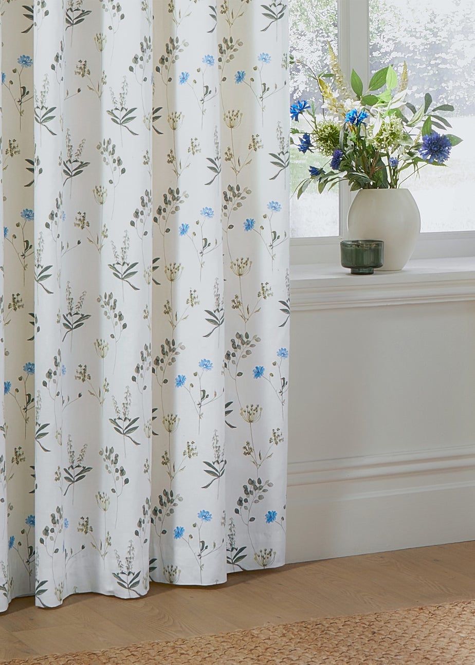 Wylder Nature Meadow 100% Cotton Lined White Eyelet Curtain Pair