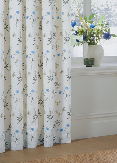 Wylder Nature Meadow 100% Cotton Lined White Pencil Pleat Curtain Pair