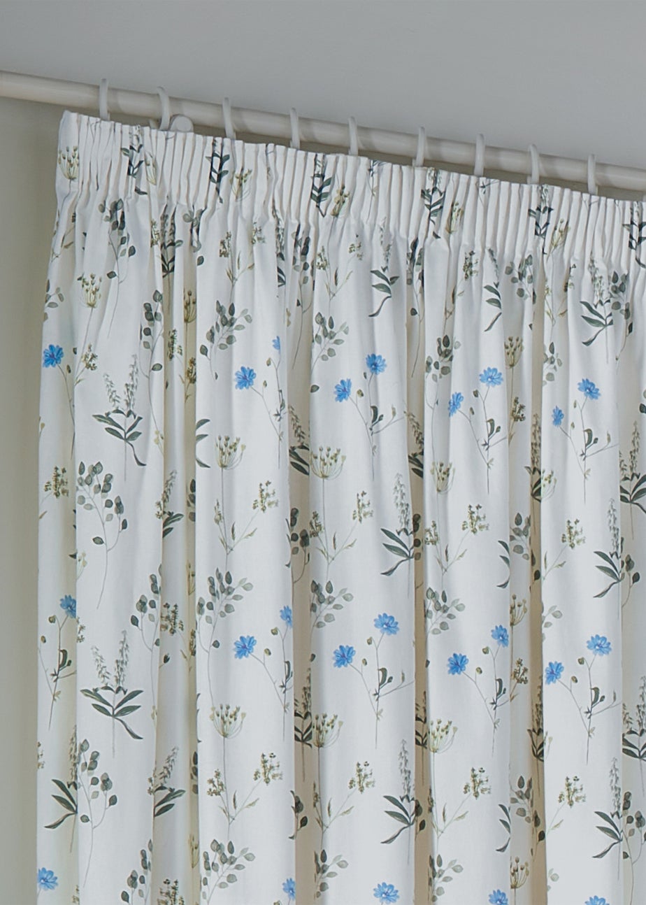 Wylder Nature Meadow 100% Cotton Lined White Pencil Pleat Curtain Pair