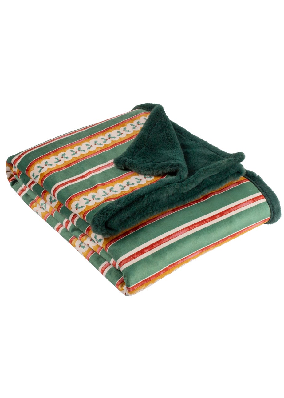 Furn All Wrapped Up Velvet Faux Fur Emerald/Red Throw