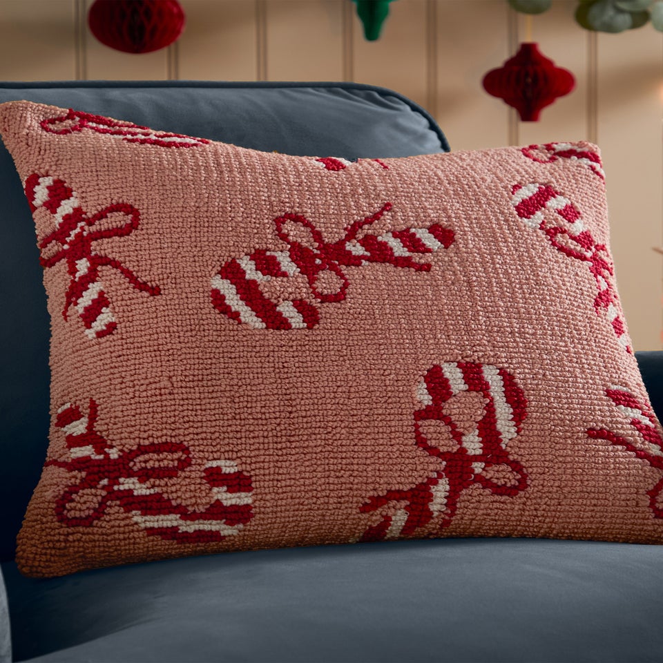 Furn Candy Canes Tufted Pink/Red Cushion