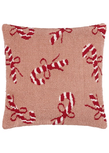 Furn Candy Canes Tufted Pink/Red Cushion