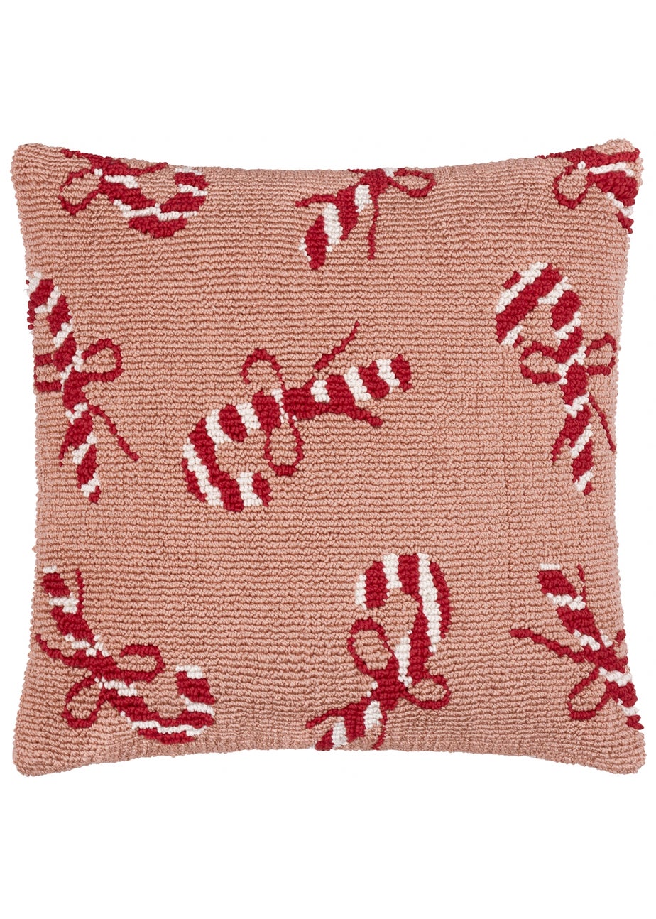 Furn Candy Canes Tufted Pink/Red Cushion