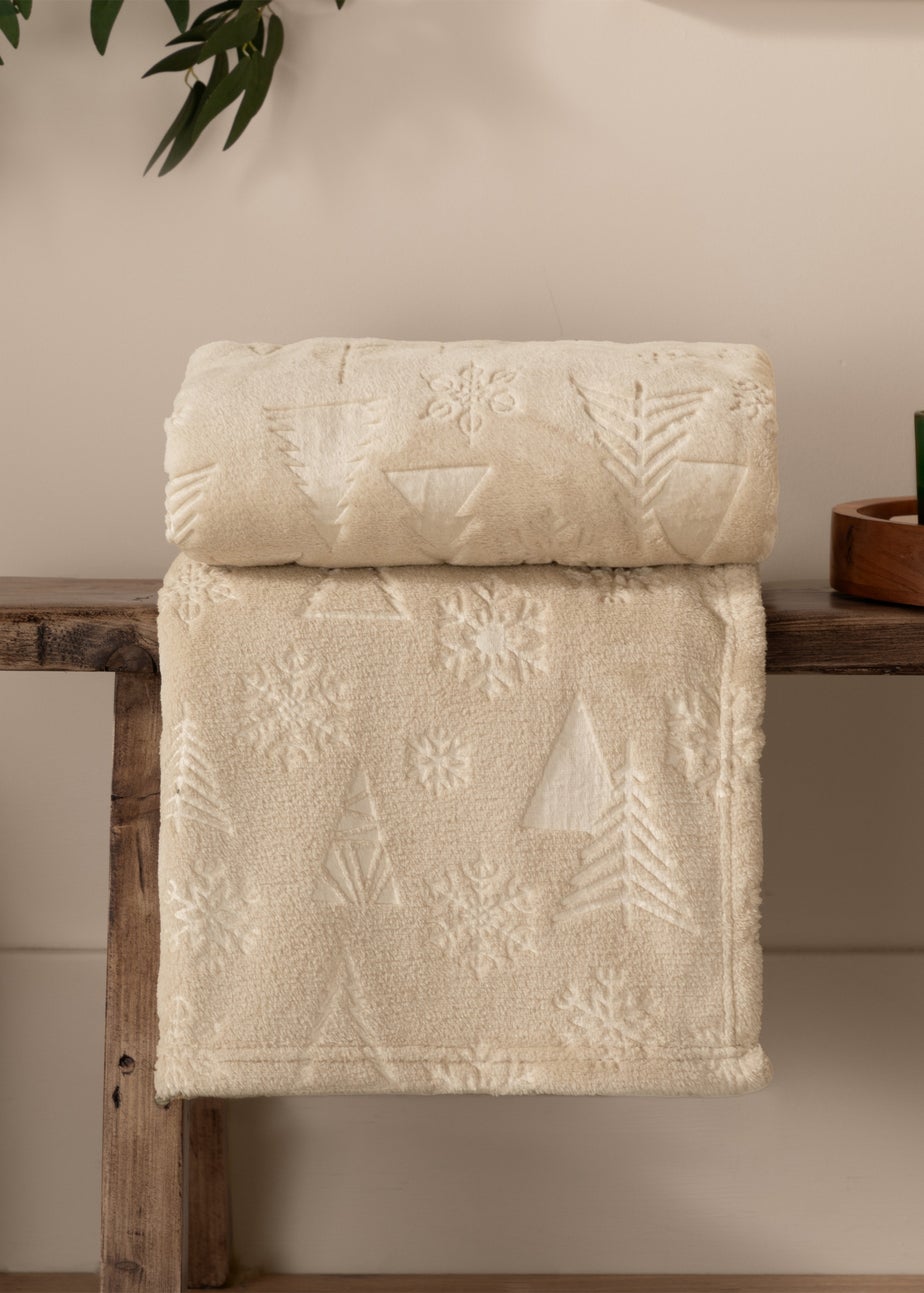 Furn Festive Time Embossed Fleece Natural Throw