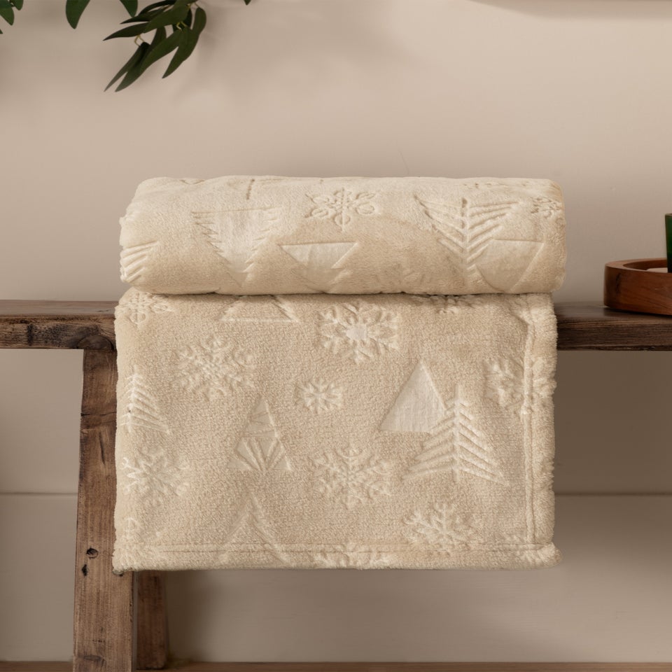 Furn Festive Time Embossed Fleece Natural Throw