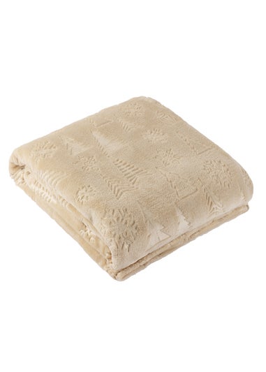 Furn Festive Time Embossed Fleece Natural Throw