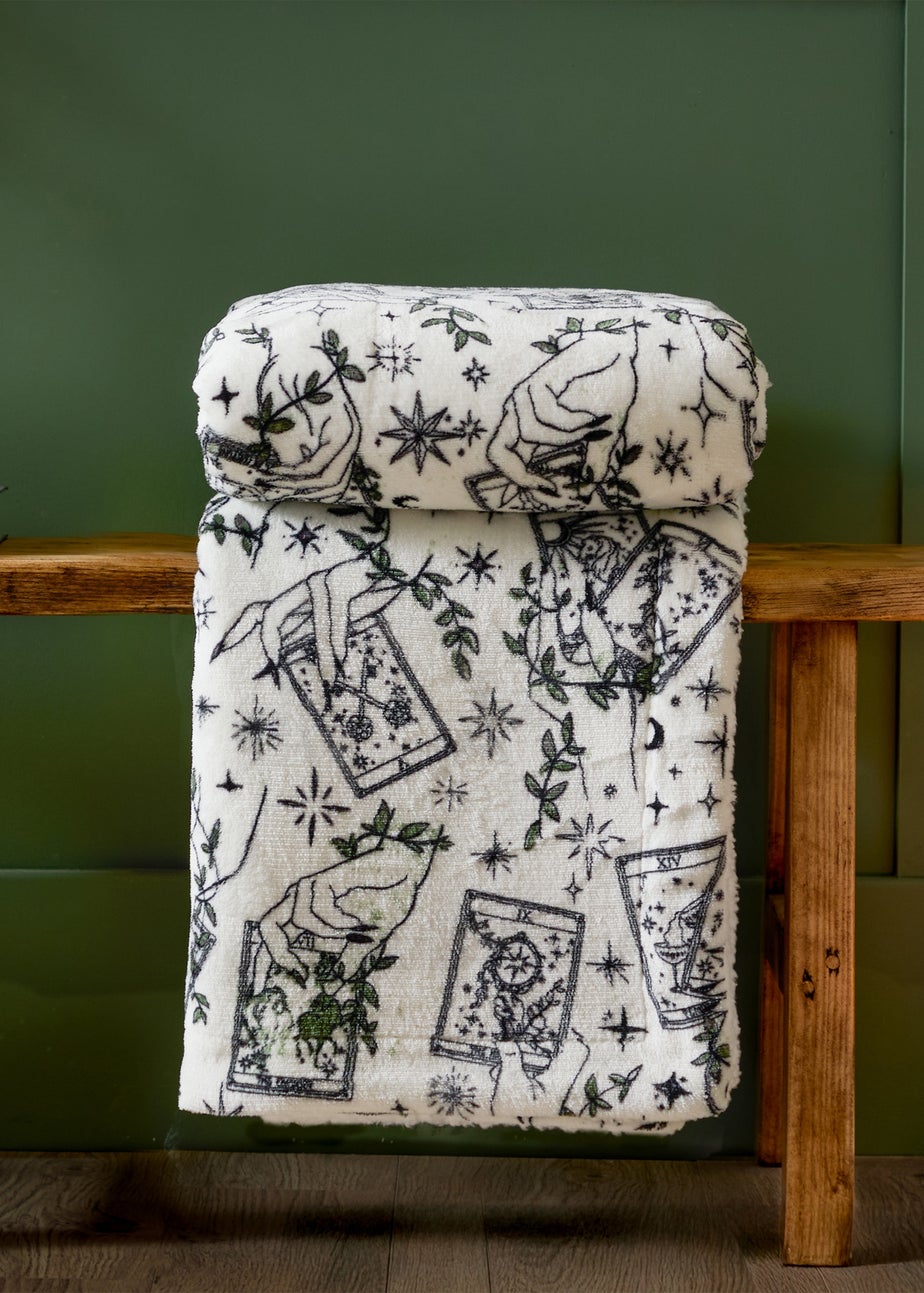Furn Celestial Stories Printed Sherpa Fleece Green Throw