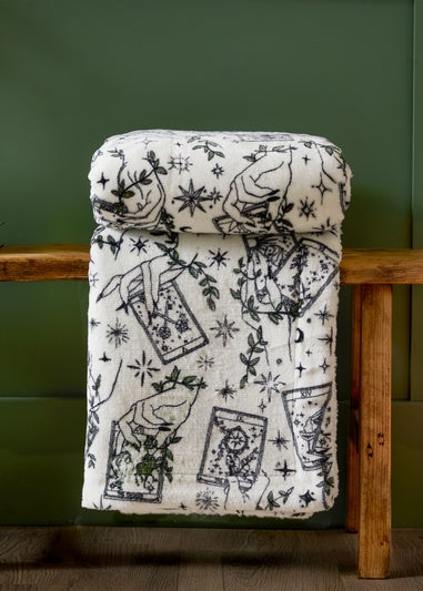 Furn Celestial Stories Printed Sherpa Fleece Green Throw