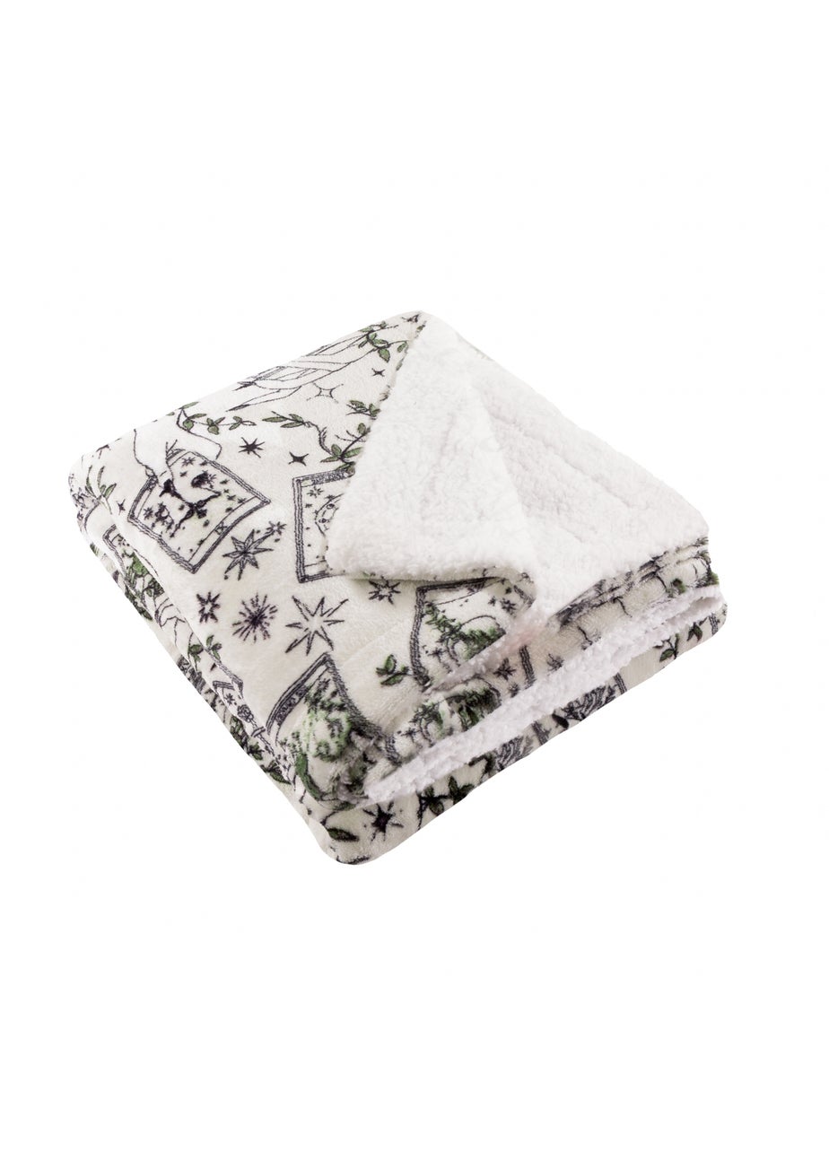 Furn Celestial Stories Printed Sherpa Fleece Green Throw