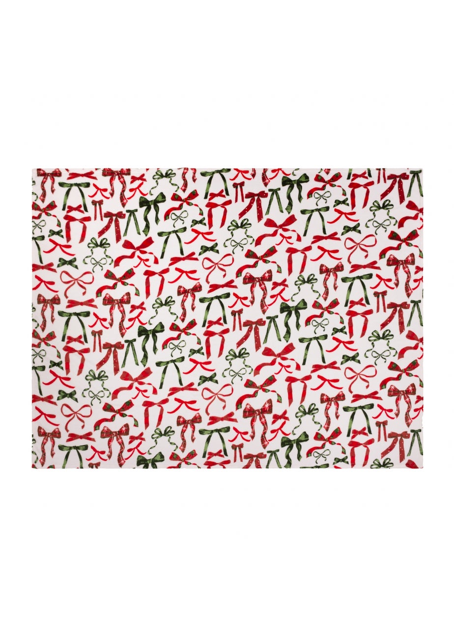 Furn Festive Bows Printed Fleece Berry/Pine Throw