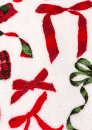 Furn Festive Bows Printed Fleece Berry/Pine Throw