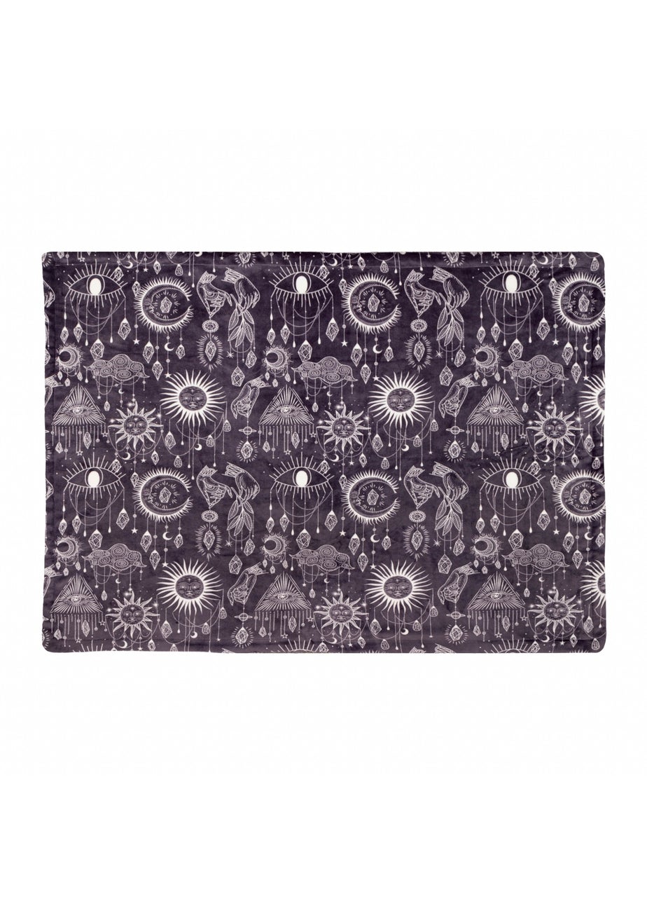 Furn Constellation Printed Sherpa Fleece Charcoal Cream Throw