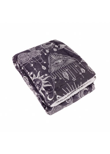 Furn Constellation Printed Sherpa Fleece Charcoal Cream Throw