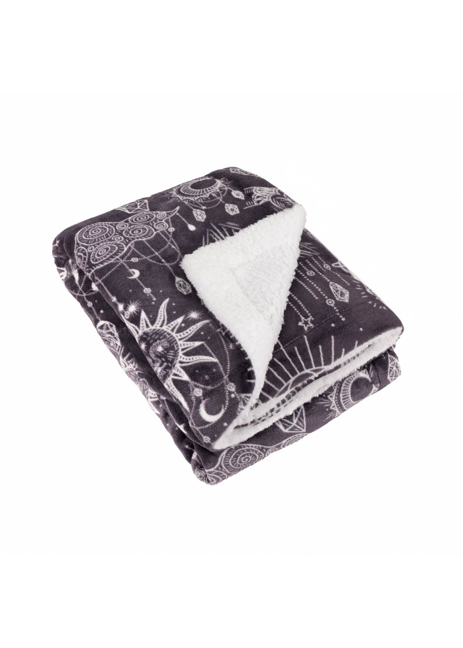 Furn Constellation Printed Sherpa Fleece Charcoal Cream Throw