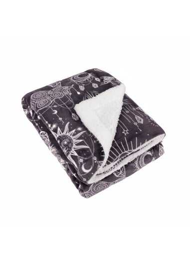 Furn Constellation Printed Sherpa Fleece Charcoal Cream Throw