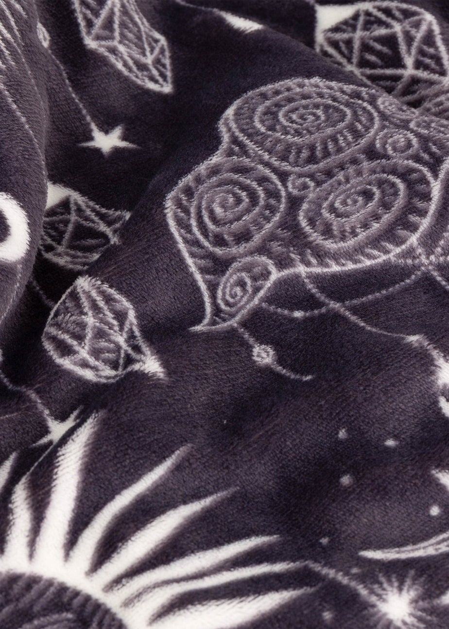 Furn Constellation Printed Sherpa Fleece Charcoal Cream Throw