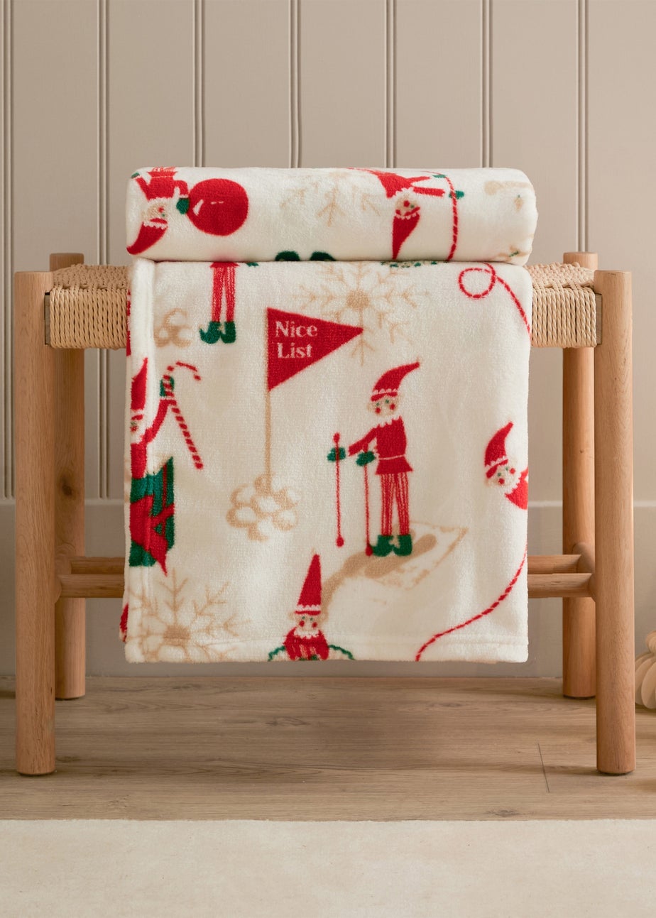 Duvet Day Elfie Printed Fleece Cream/Mint Throw