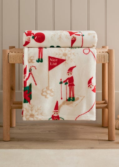 Duvet Day Elfie Printed Fleece Cream/Mint Throw