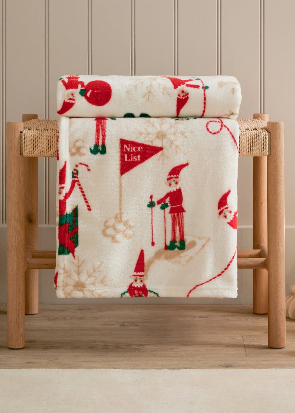 Duvet Day Elfie Printed Fleece Cream/Mint Throw