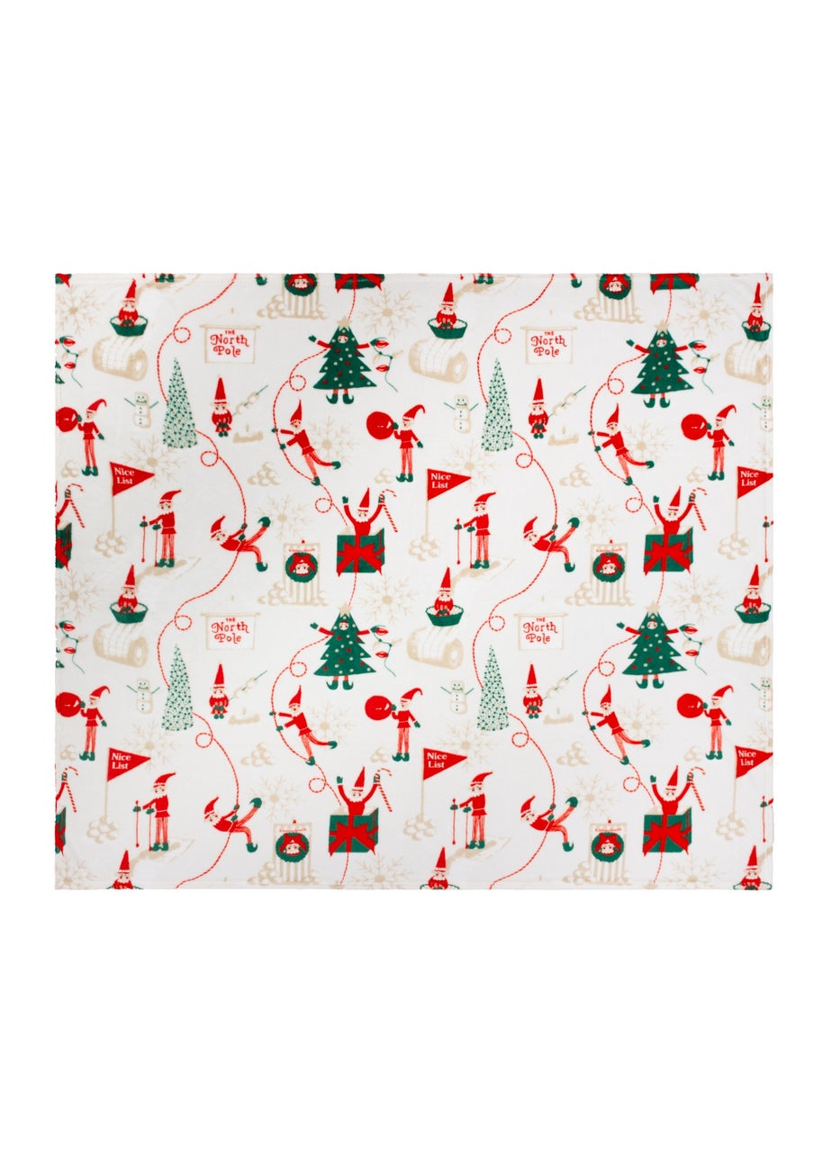 Duvet Day Elfie Printed Fleece Cream/Mint Throw