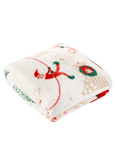 Duvet Day Elfie Printed Fleece Cream/Mint Throw