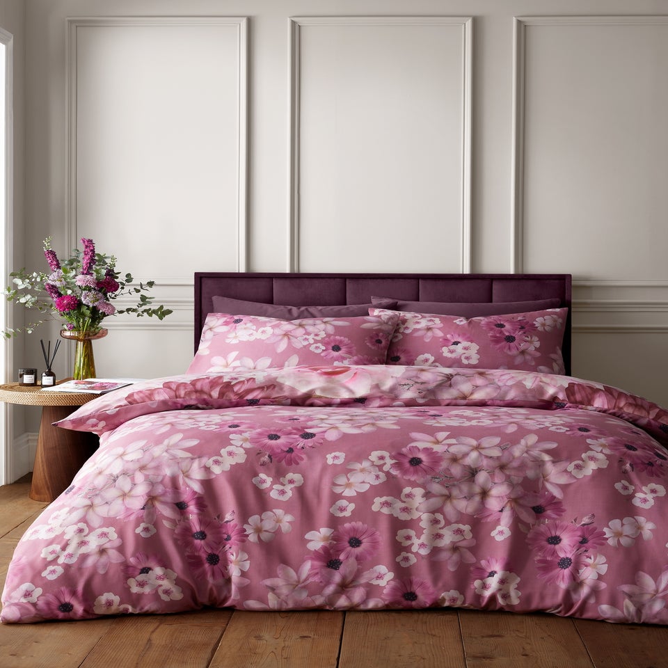 RHS x Catherine Lansfield Rosemoor Floral So Soft Duvet Cover Set Pink