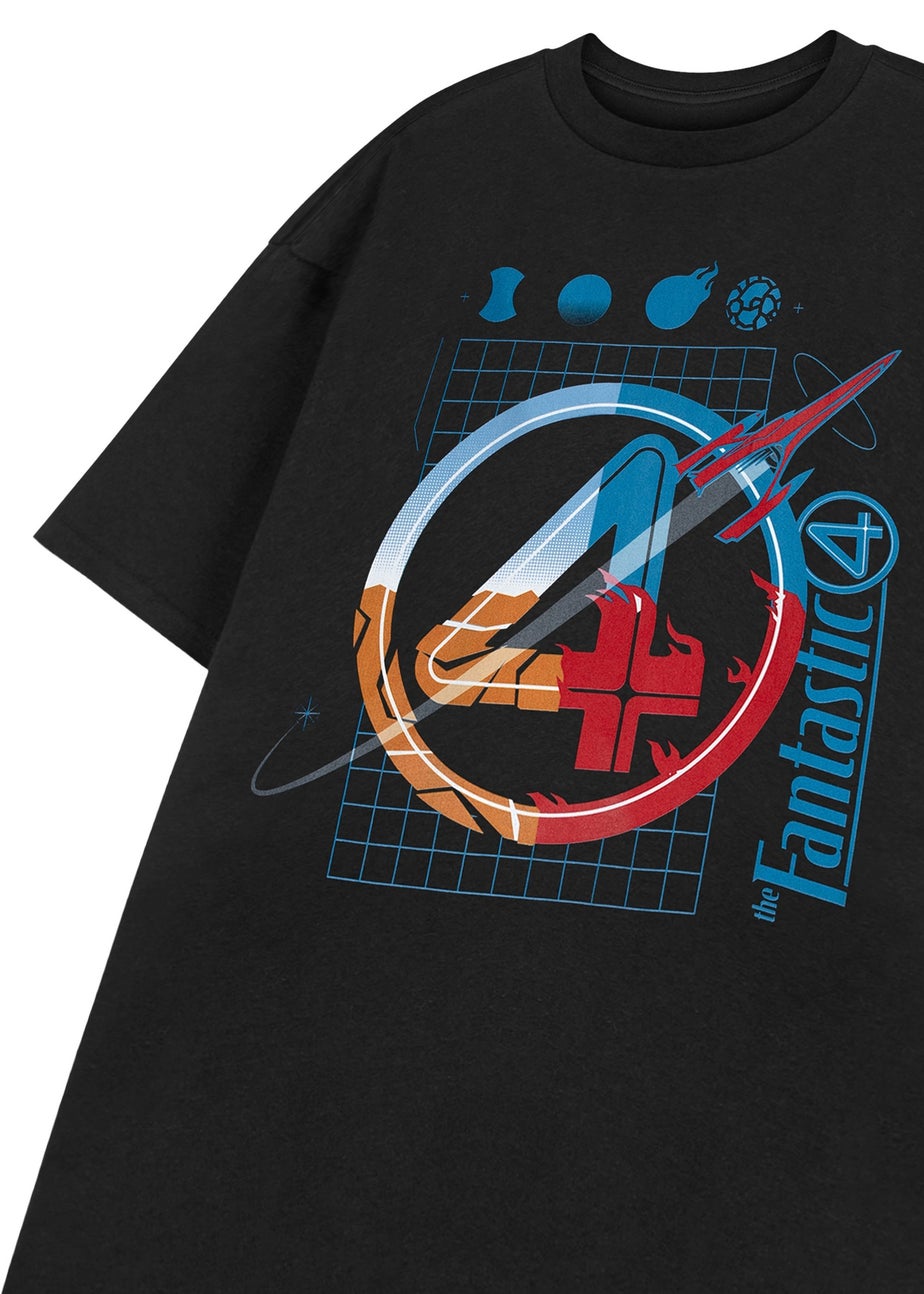 Marvel Mens Grid Black Fantastic Four Short Sleeved T-Shirt