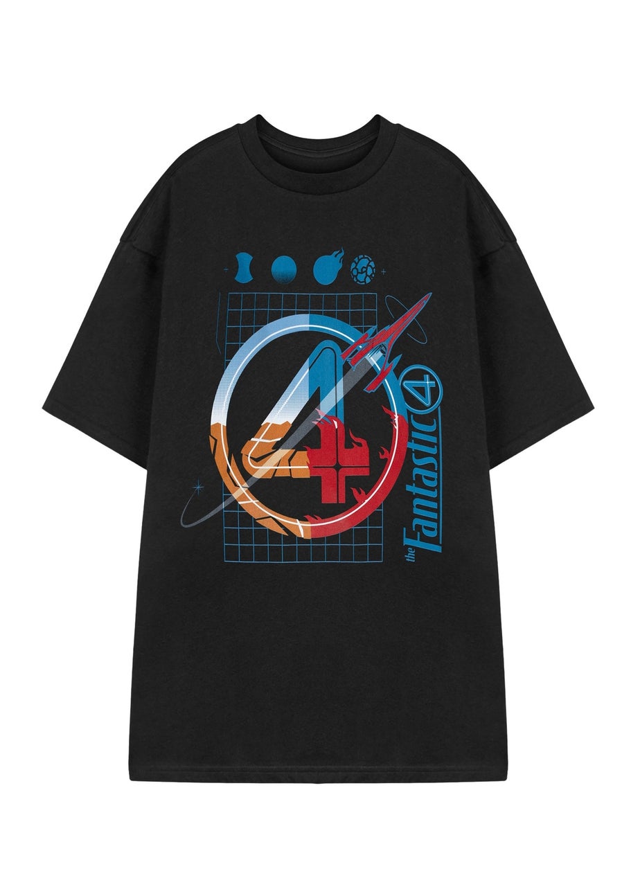 Marvel Mens Grid Black Fantastic Four Short Sleeved T-Shirt