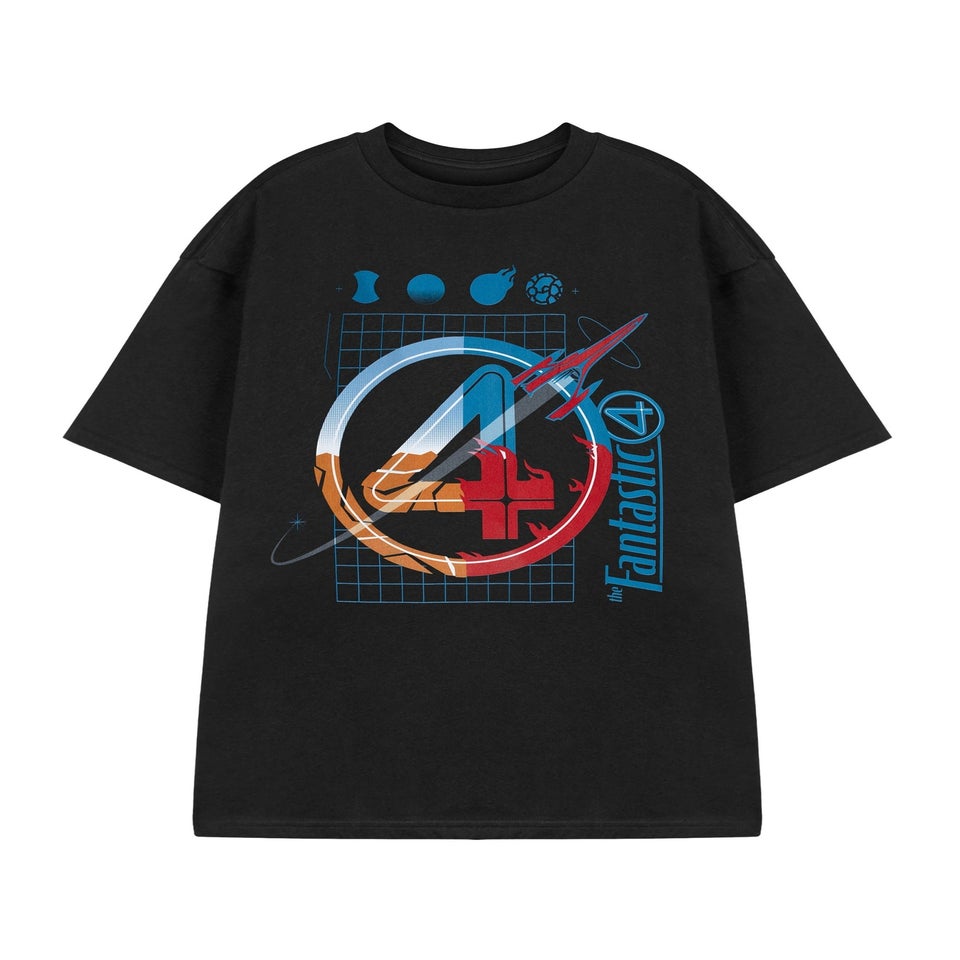 Marvel Mens Grid Black Fantastic Four Short Sleeved T-Shirt