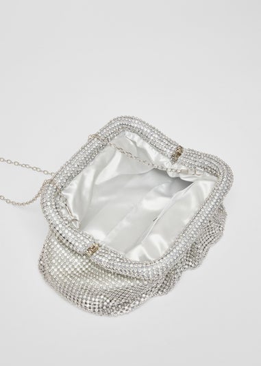Quiz Silver Diamante Gathered Pouch Bag