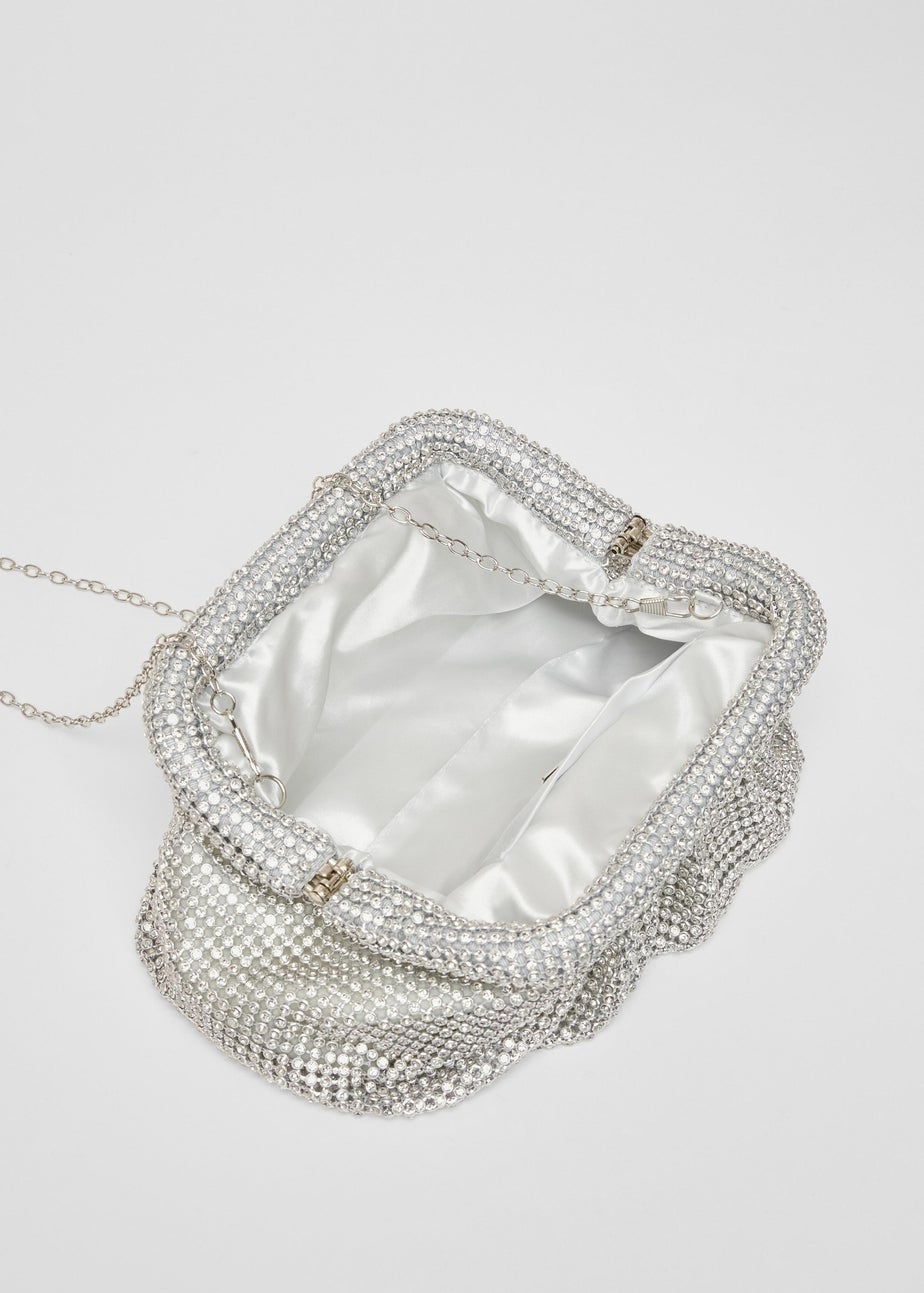Quiz Silver Diamante Gathered Pouch Bag