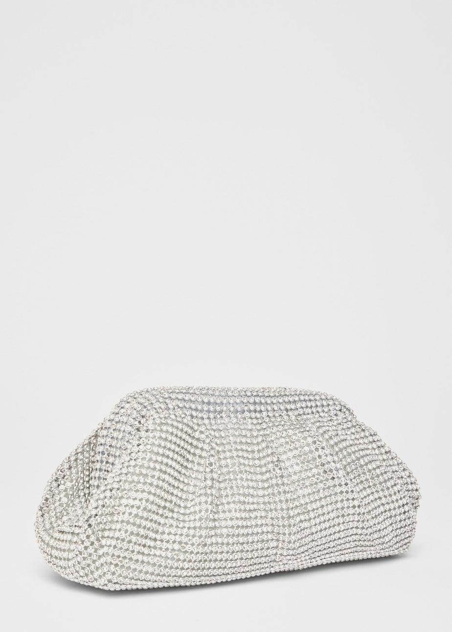 Quiz Silver Diamante Gathered Pouch Bag