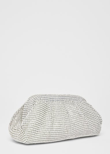 Quiz Silver Diamante Gathered Pouch Bag